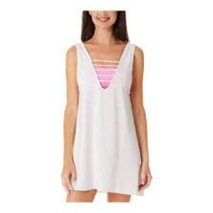 809 California Waves knit swim Cover-Up tunic dress WHITE sz S $29